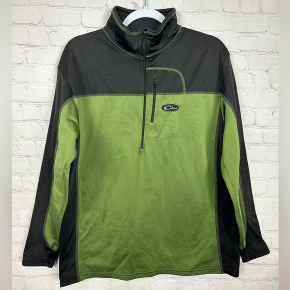 Drake Waterfowl green Quarter Zip Fleece lined‎ pullover sz M - Picture 1 of 5